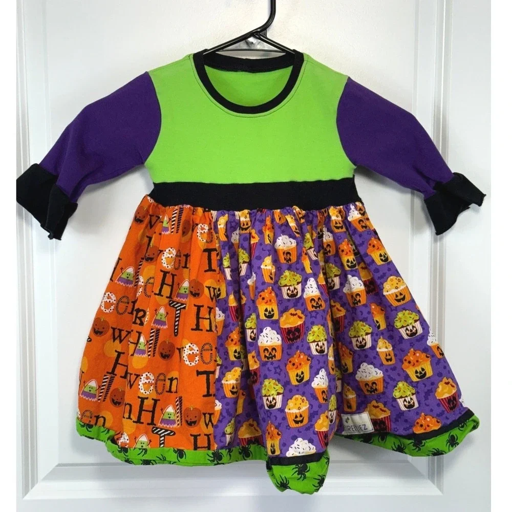 Firefliez Girls Halloween Dress 6 Spider Cupcake Twirl Ruffle‎ Boutique Pumpkin